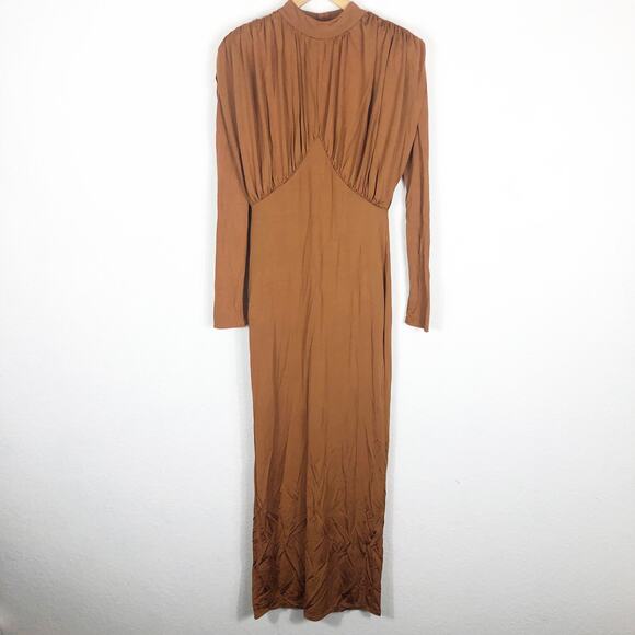 L'ACADEMIE Kemia Maxi Dress Small Brown Jersey Long Sleeve Wedding Revolve Chic - Picture 3 of 16